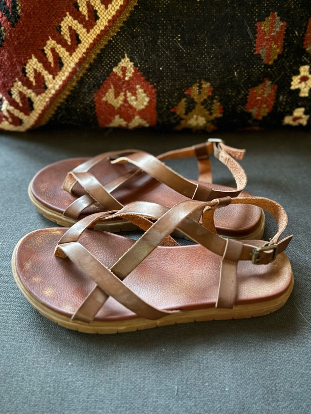 MIA Brown Leather Crisscross Sandals - Picture 2 of 4